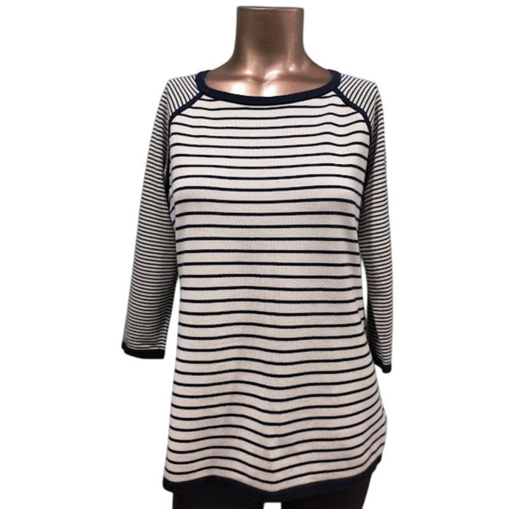 Talbots Navy & Off White 3/4 Raglan Sleeve‎ Striped Tunic, Size SP